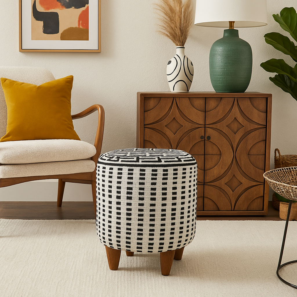 PUFF WAYUU BORDADO BLANCO CON NEGRO