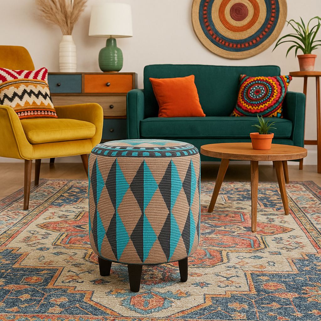 PUFF WAYUU BORDADO AZUL CON GRIS